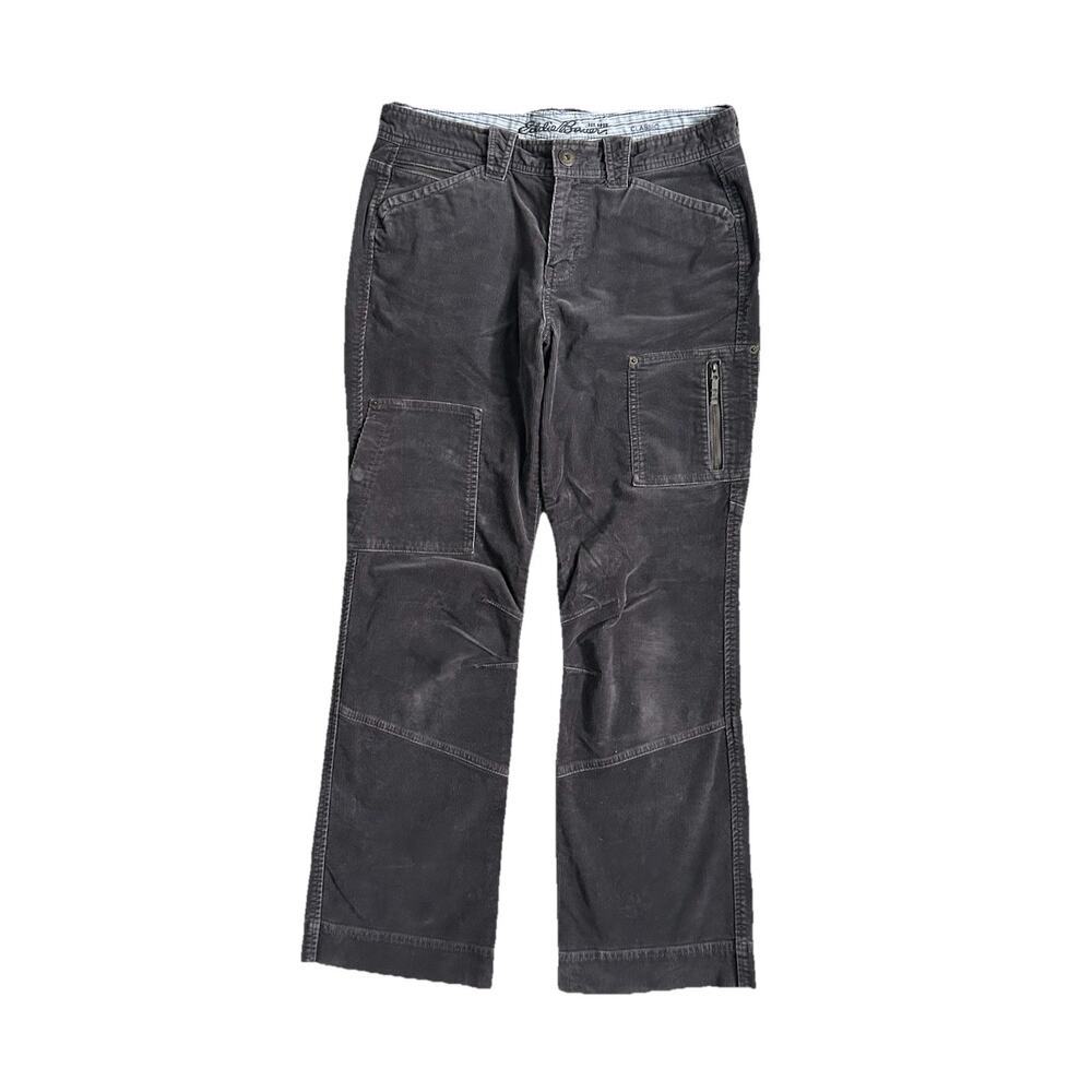 Eddie Bauer Women's Grey Corduroy Cargo Pants Zippered Pocket Size 8